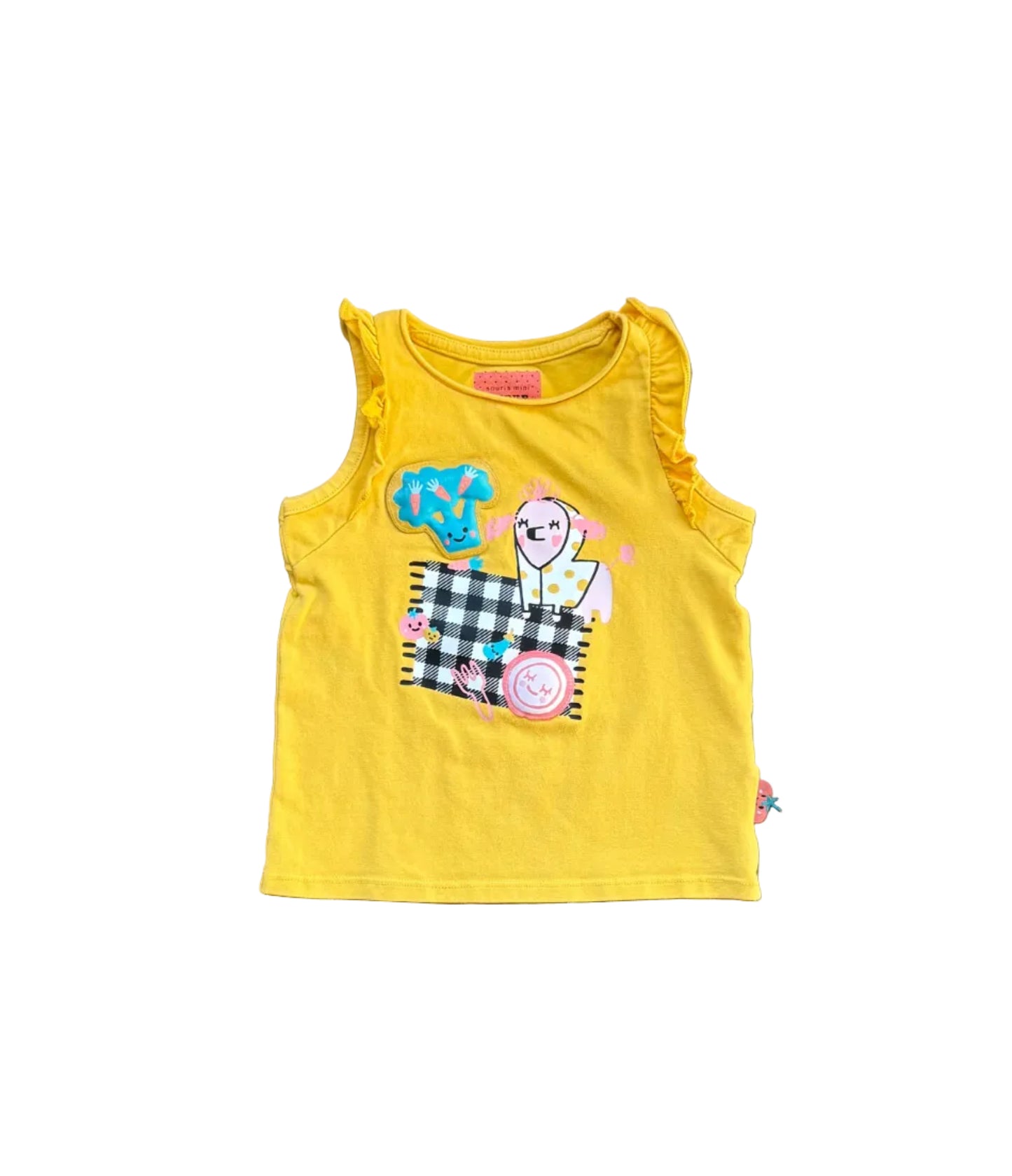Camisole bébé jaune sans manches 6-9 mois, imprimé coloré devant