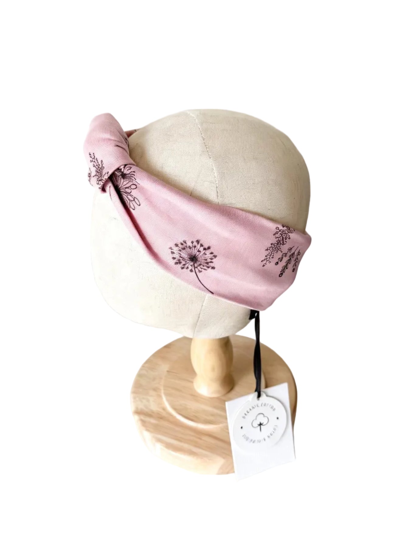 Bandeau bébé Deux par Deux rose, bandeau torsadé et broderies florales noires