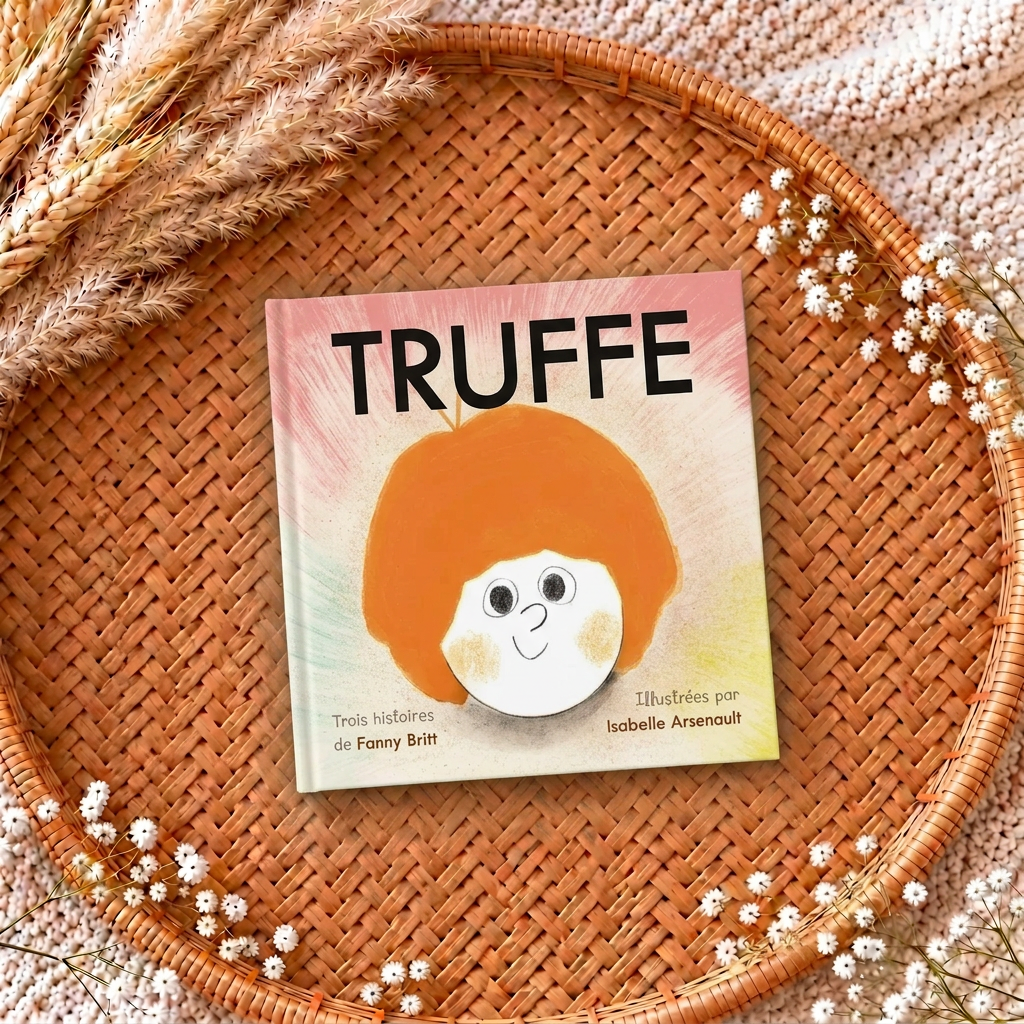 Couverture de livre «TRUFFE» avec illustration d’un panda souriant sur fond clair.