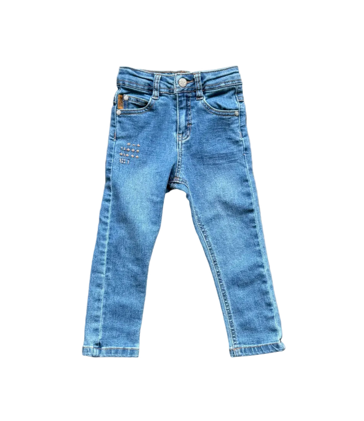 Jean bleu clair pour enfant de 3 ans, poches devant, fermeture boutonnée