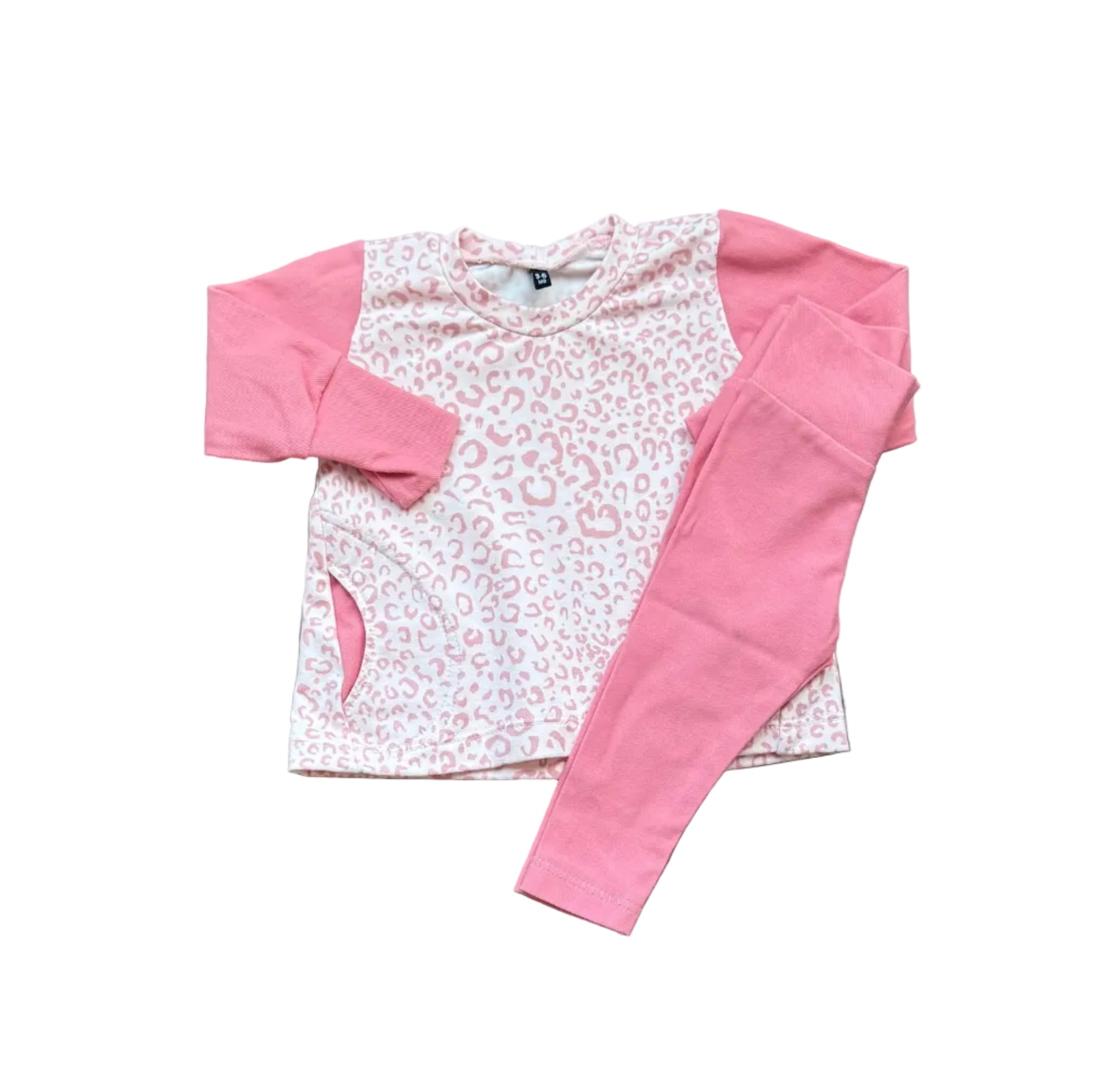 Ensemble bébé 2 pièces rose : haut à motif animal et legging assorti