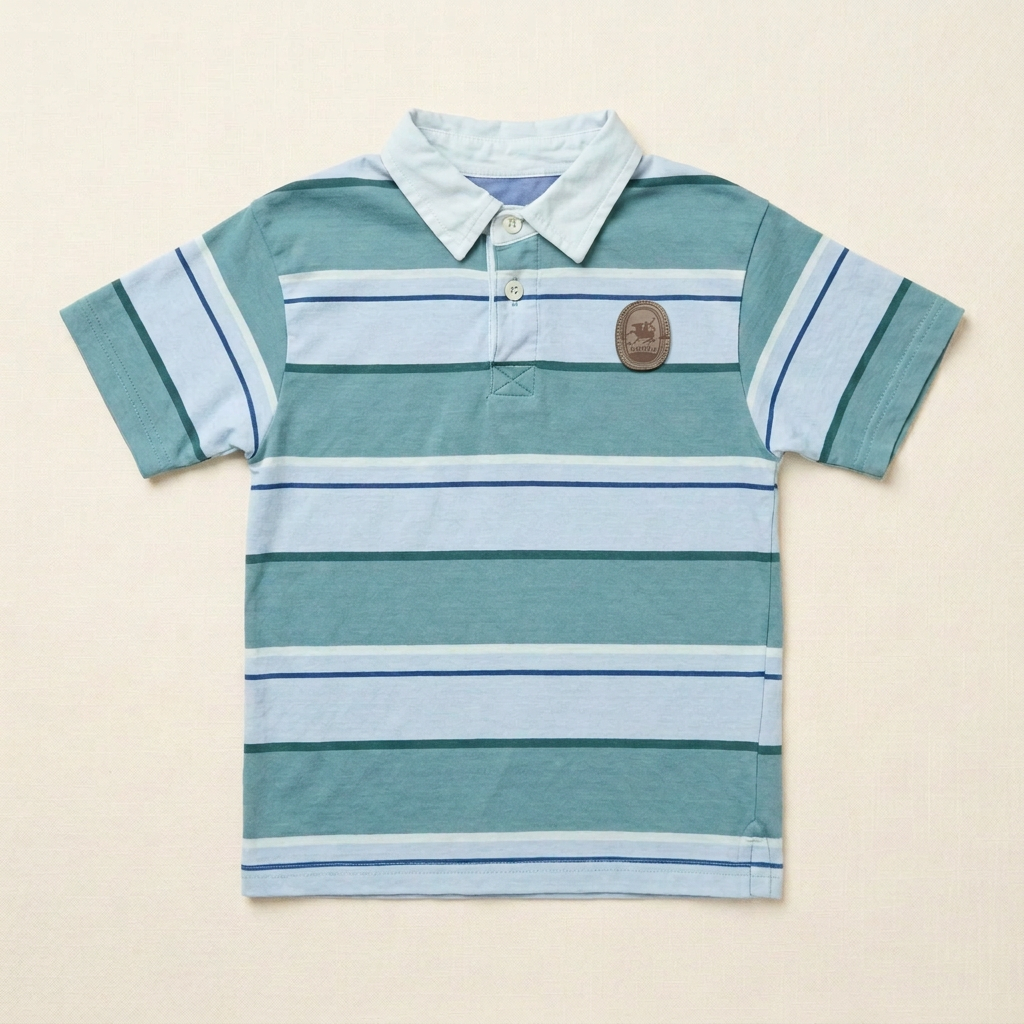 T-shirt Souris Mini enfant à rayures bleu clair, col polo boutonné