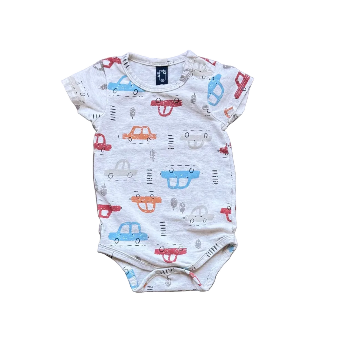 Body bébé 9 mois en coton gris à motifs voitures multicolores, manches courtes