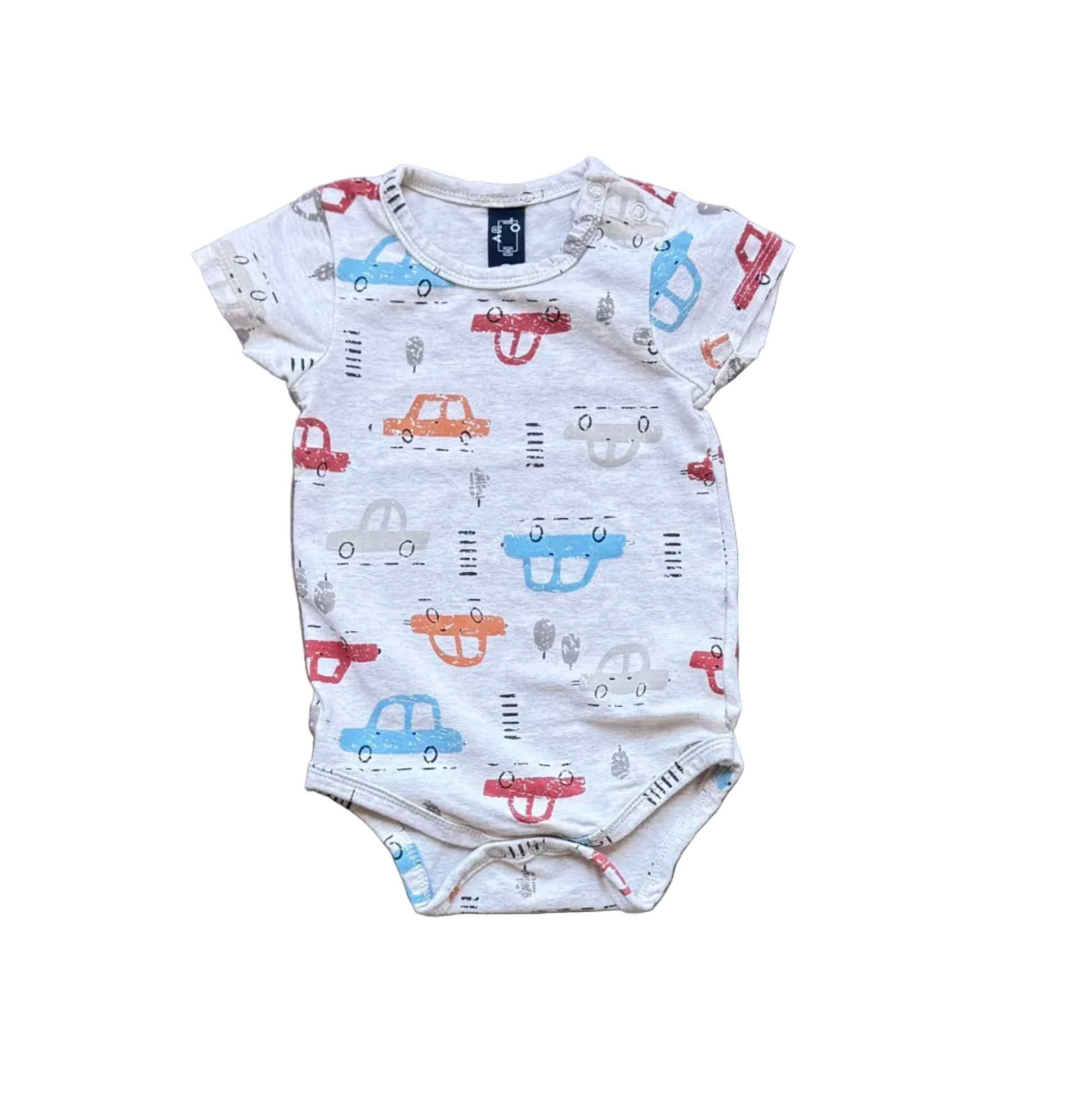 Body bébé 9 mois en coton gris à motifs voitures multicolores, manches courtes