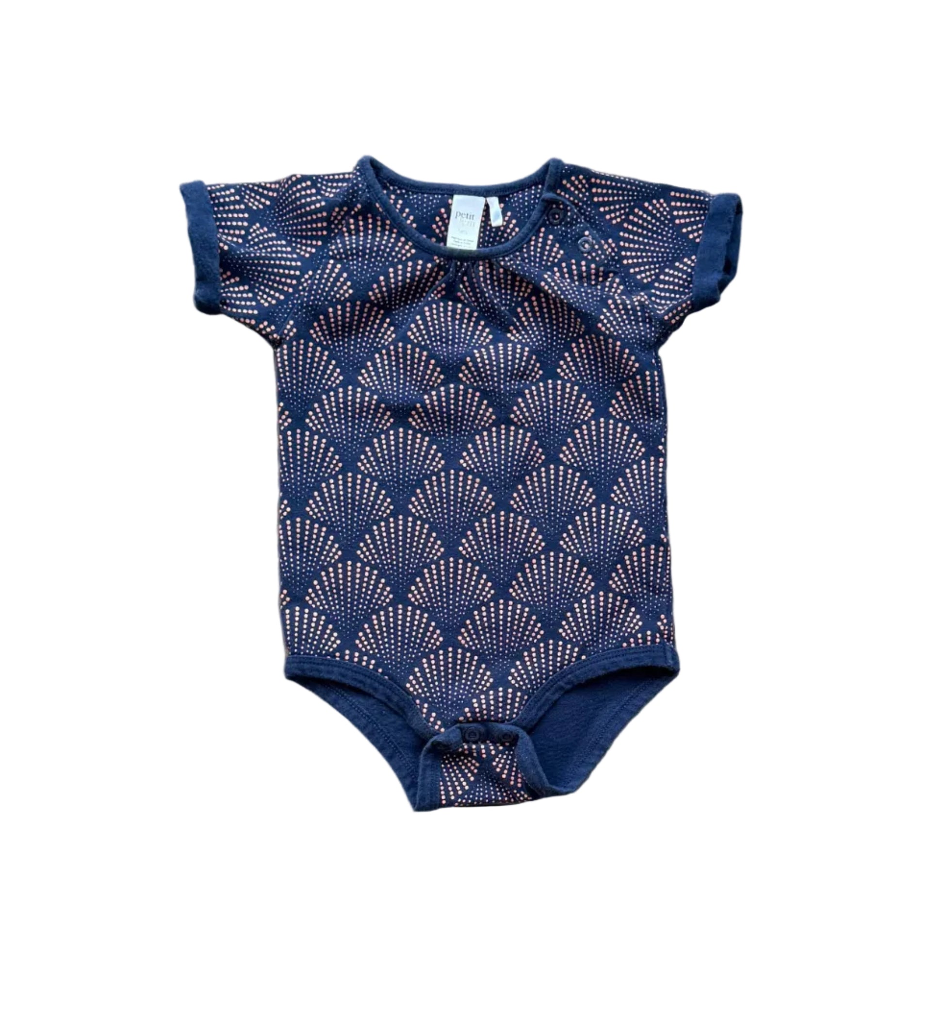 Cache-couche bébé Petit Lem à manches courtes, bleu marine à motif éventails