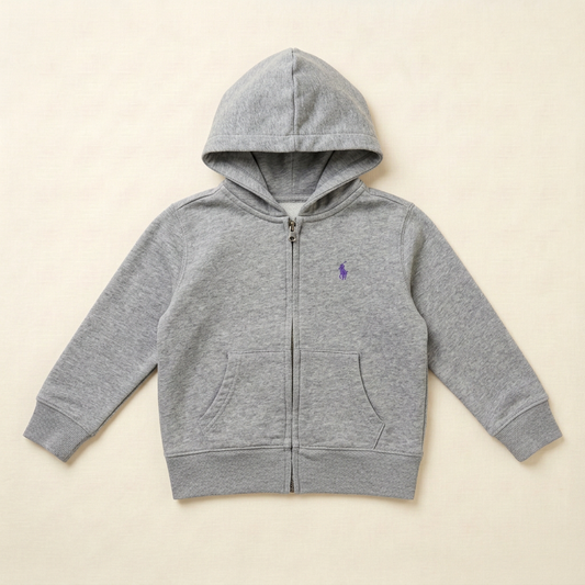 Veste à capuche zippée grise Ralph Lauren pour enfant, poches kangourou