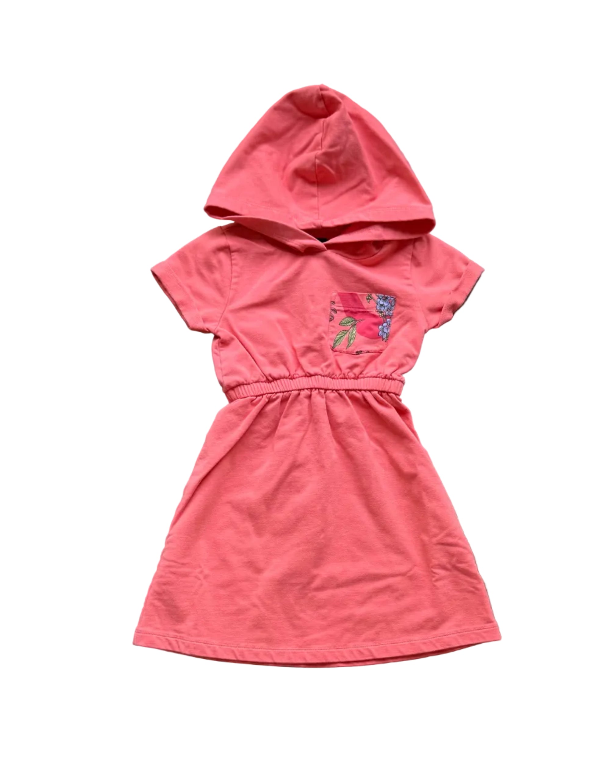 Robe enfant saumon à capuche, manches longues, ceinture élastique