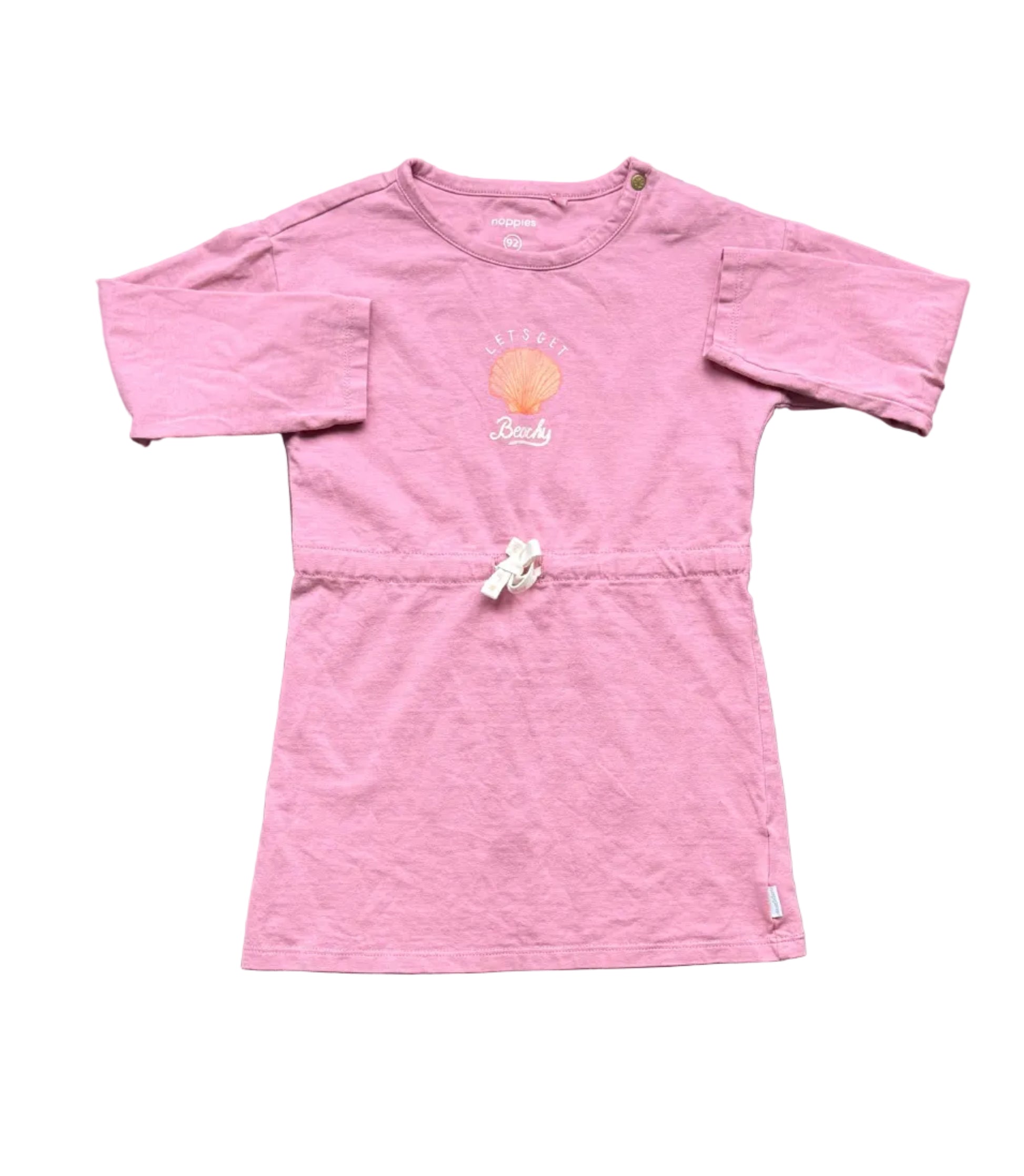 Robe rose bébé 18-24 mois, manches longues, motif et nœud sur le devant