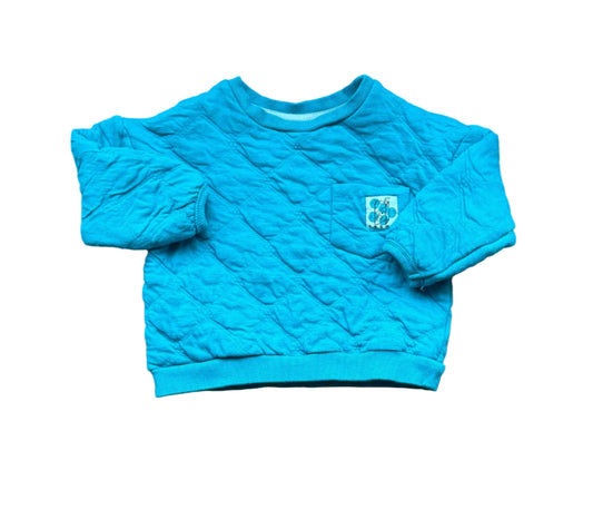 Sweatshirt bleu à col rond, manches longues, taille 18-24 mois, petit logo poitrine