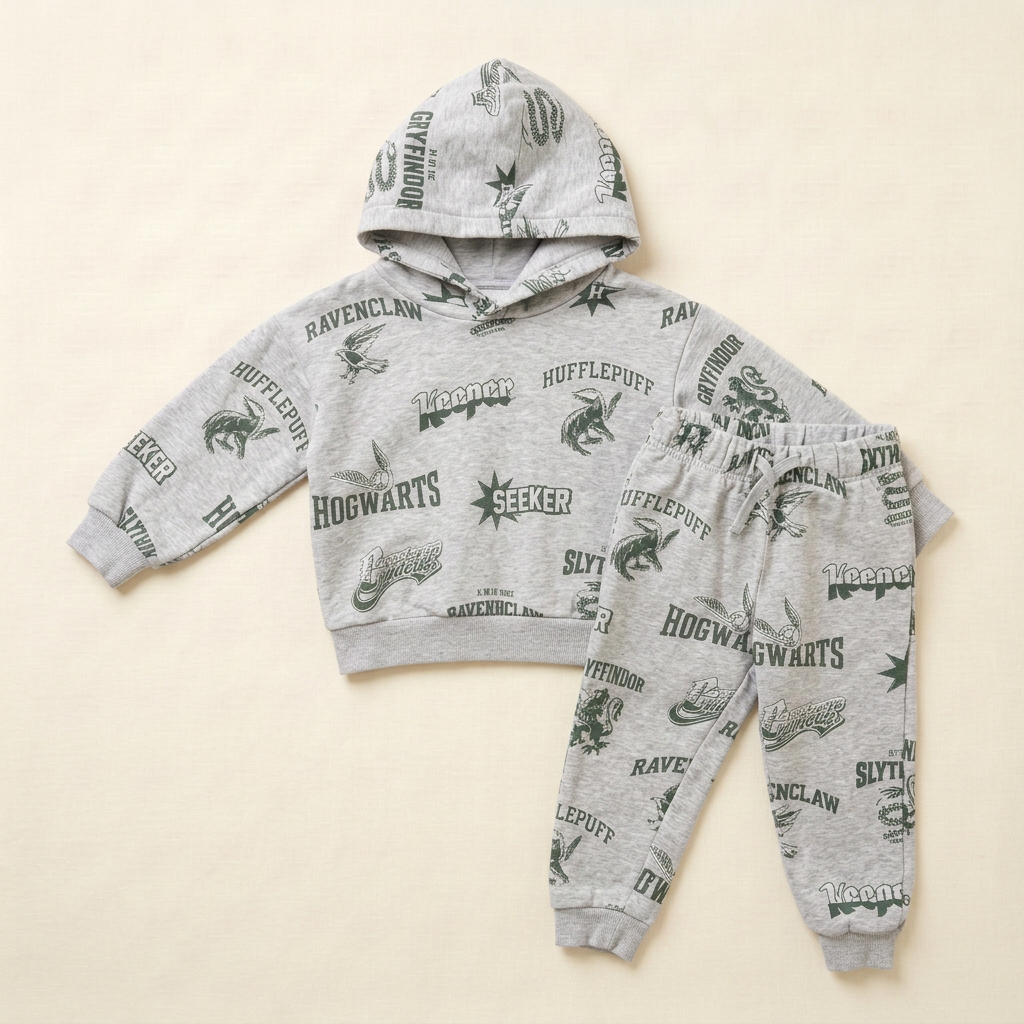 Ensemble bébé sweat à capuche gris clair et pantalon imprimé Hogwarts, 2-3 ans