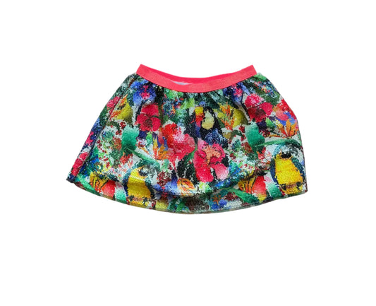 Jupe enfant multicolore, taille rouge et imprimé coloré, coupe évasée