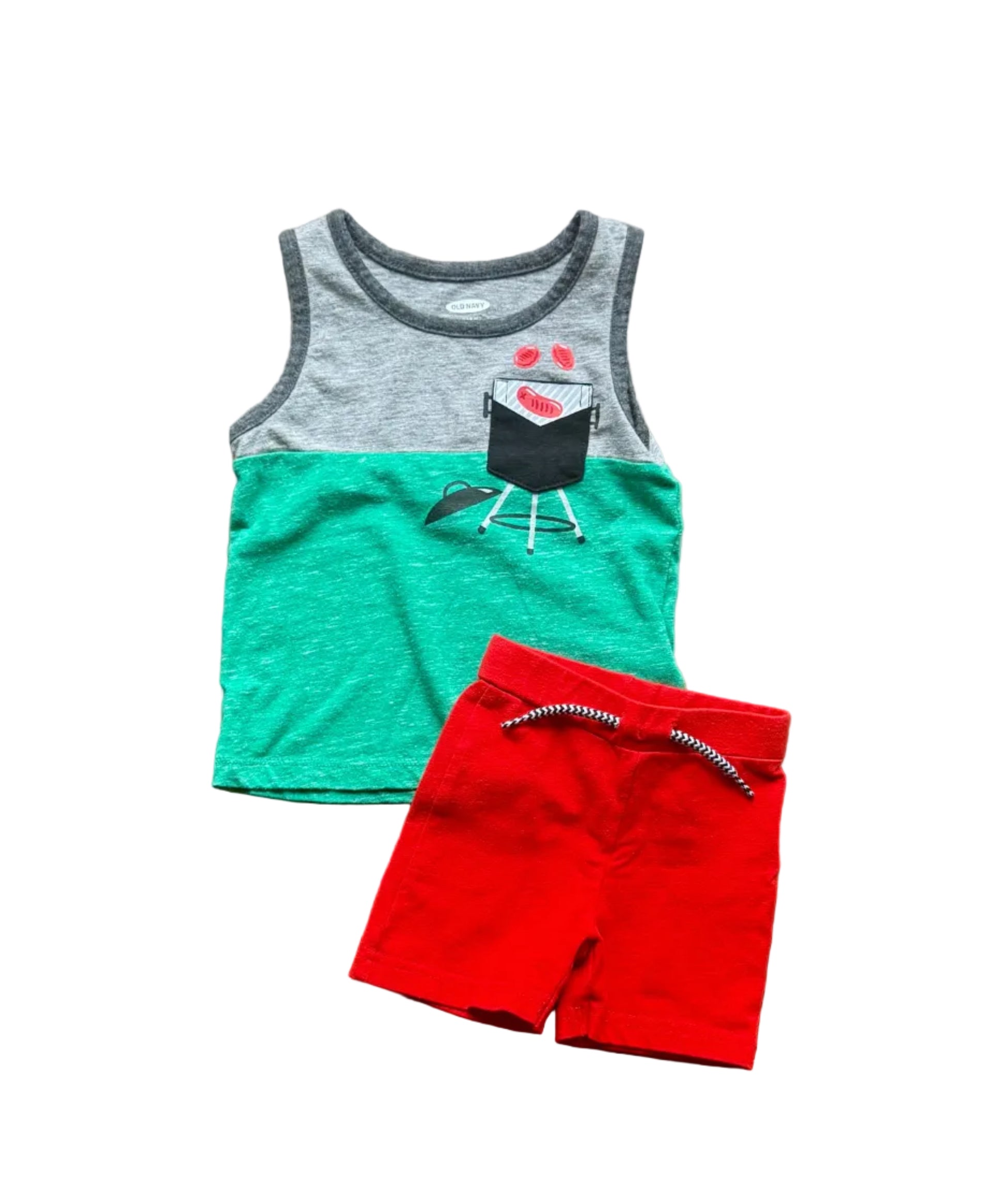 Ensemble bébé 2 pièces : débardeur gris et vert, short rouge