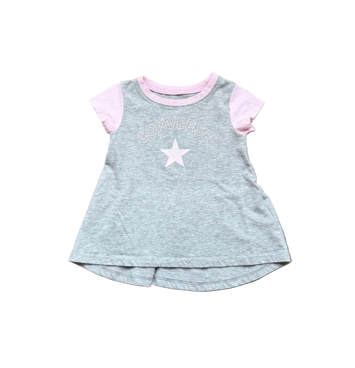 Robe bébé 12 mois grise, manches roses, étoile blanche et logo Converse