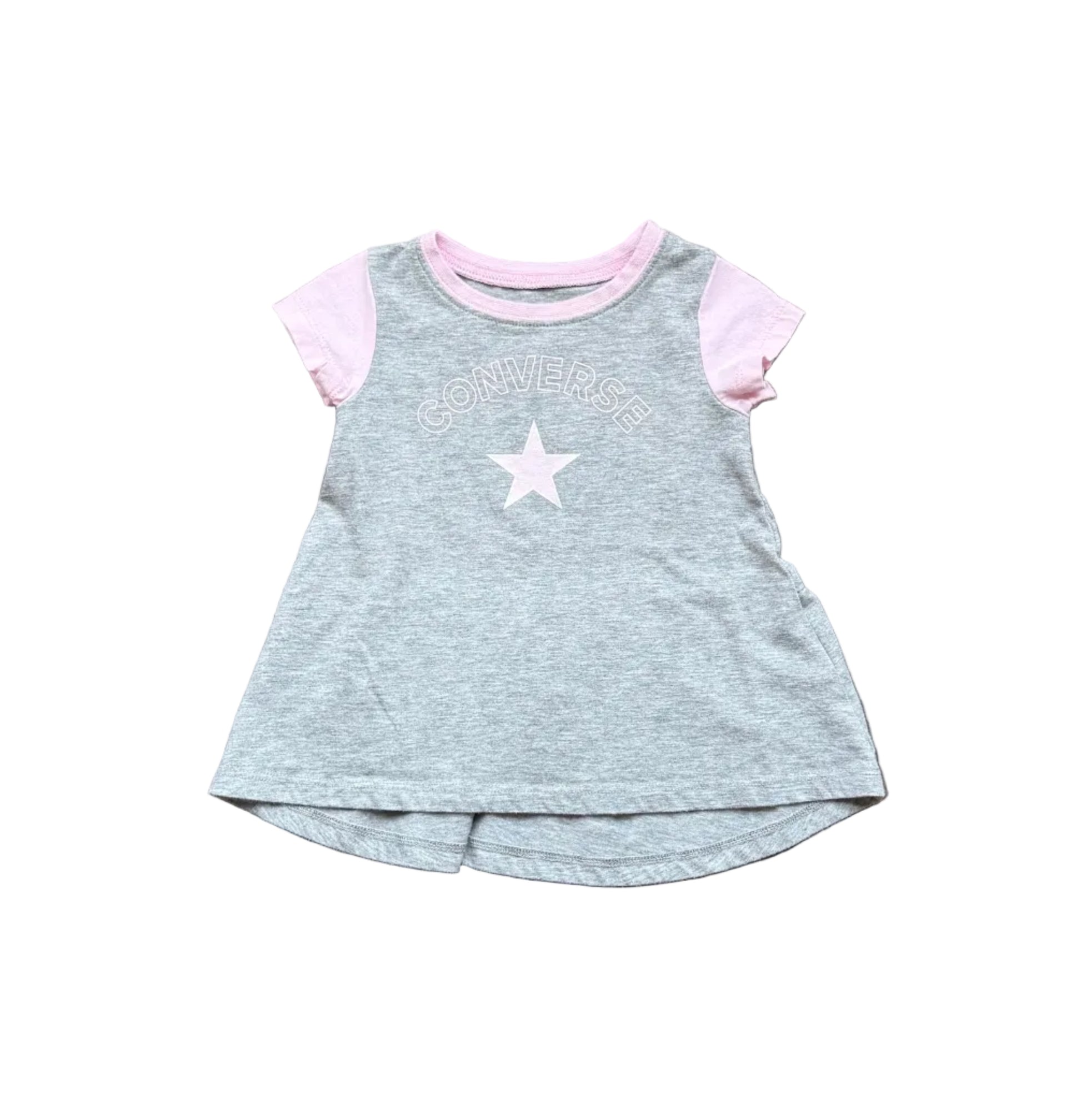 Robe bébé 12 mois grise, manches roses, étoile blanche et logo Converse