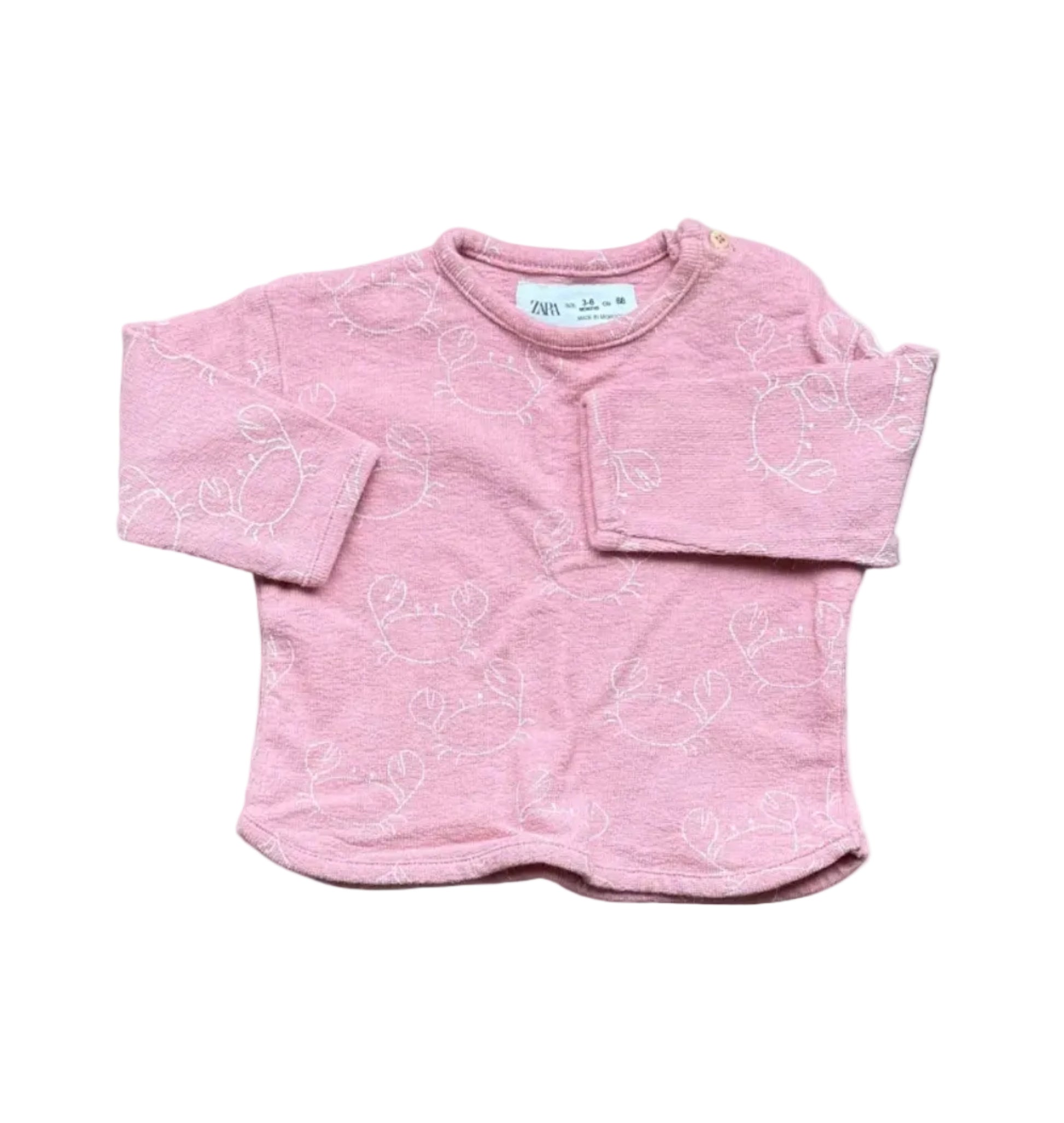 Zara 3-6 mois, haut bébé rose crème à manches longues, fermeture boutonnée