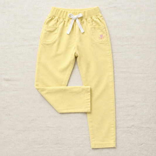 Pantalon jaune enfant 8 ans, taille élastique à cordon, poches et bas côtelé