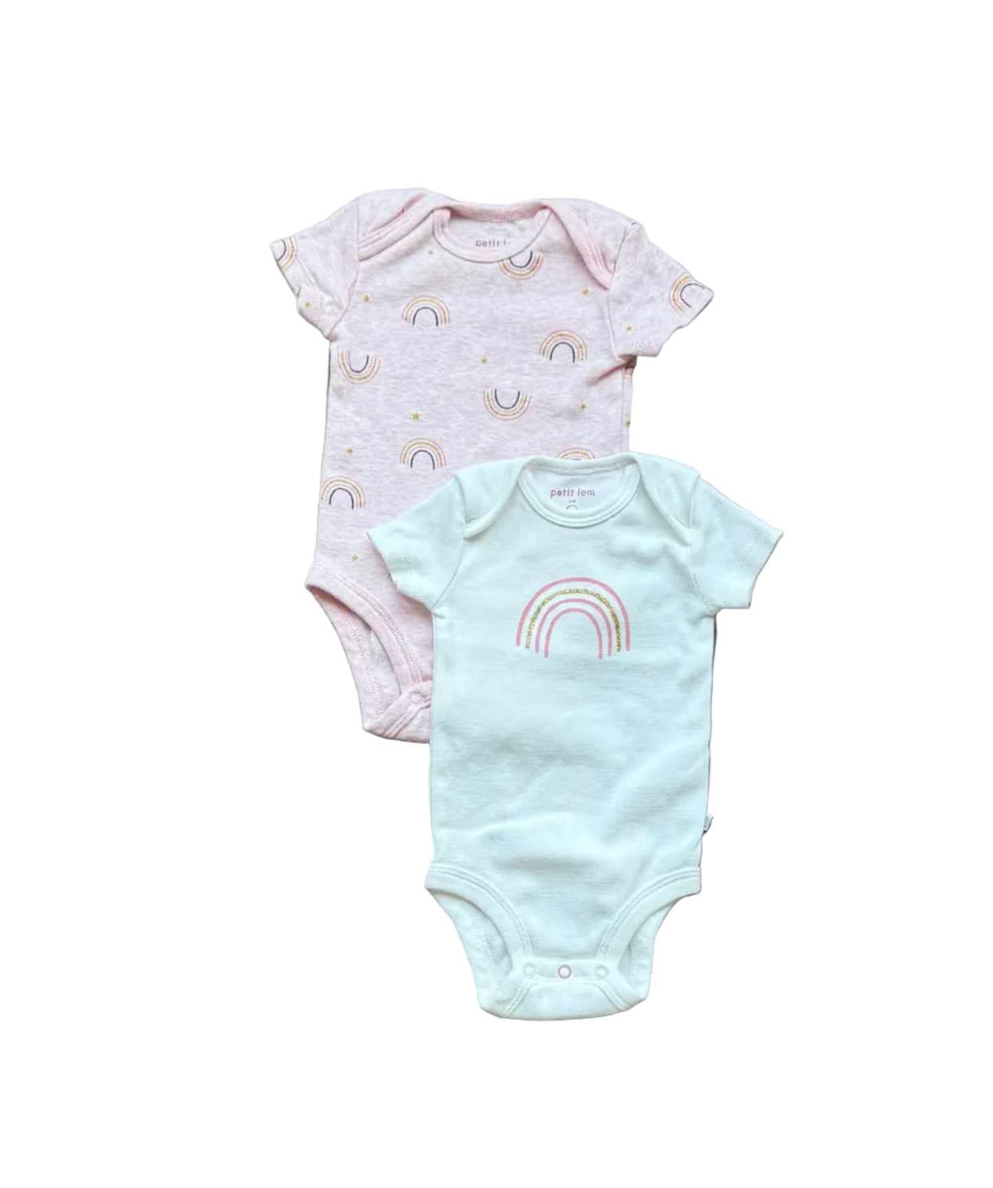 Ensemble de 2 bodies bébé 3 mois à manches courtes, gris clair et menthe, arcs-en-ciel