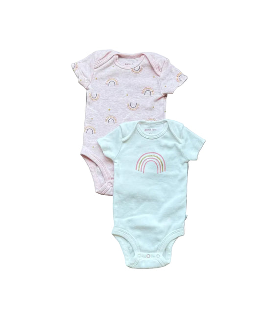 Ensemble de 2 bodies bébé 3 mois à manches courtes, gris clair et menthe, arcs-en-ciel