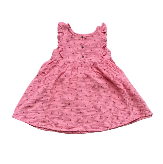 Robe fille rose framboise à fines pois, encolure ronde, boutons devant, bretelles froncées