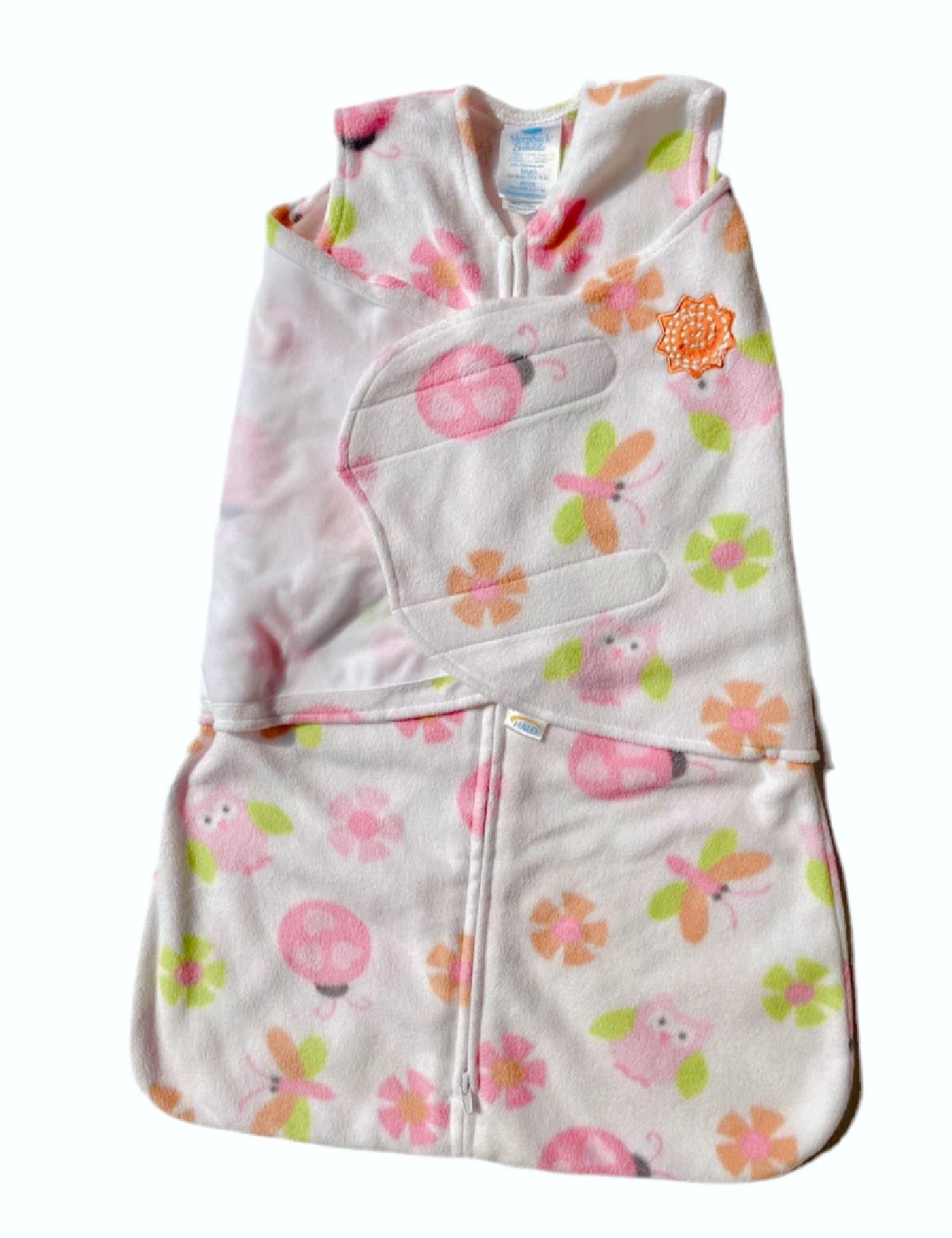 Gigoteuse Halo 0-6 mois en tissu gris clair à motifs floraux et animaux, zip central