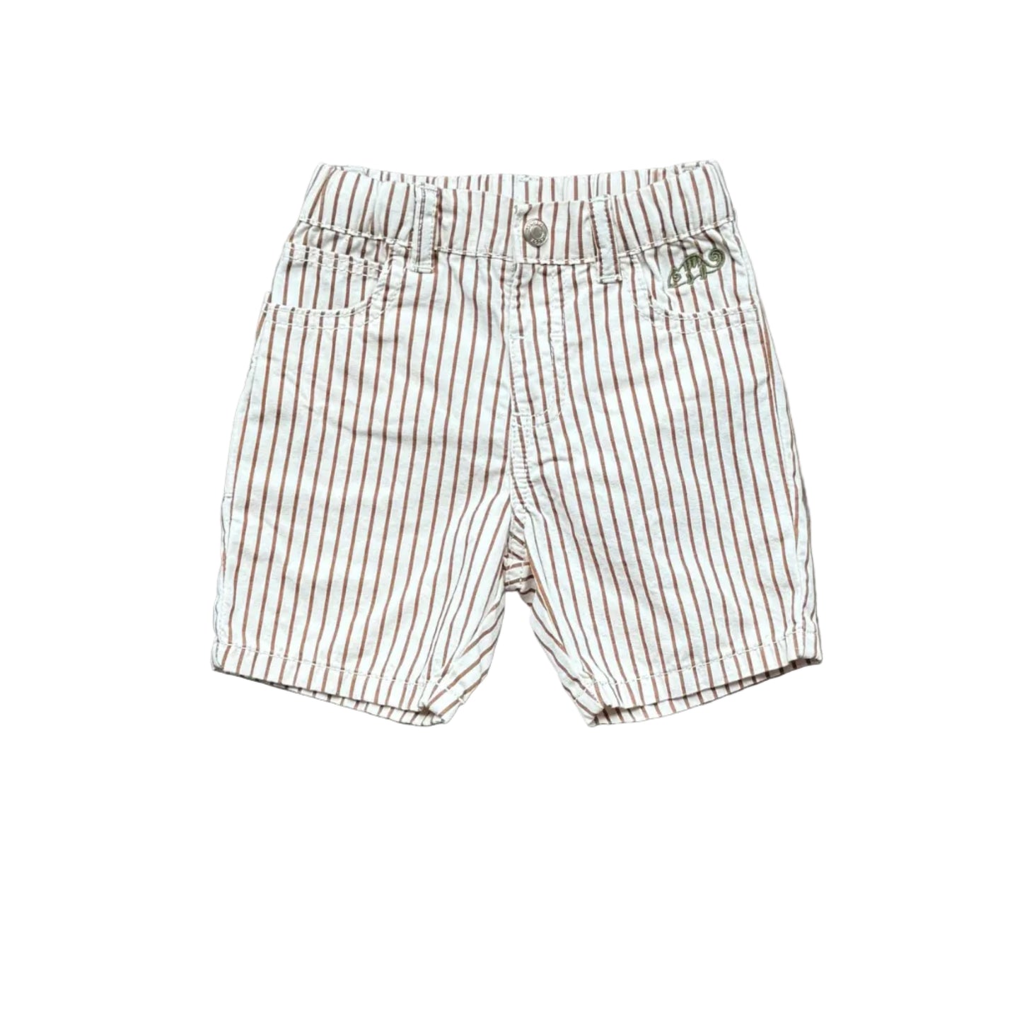 Short 12 mois à rayures verticales, ceinture élastique, bouton et poches
