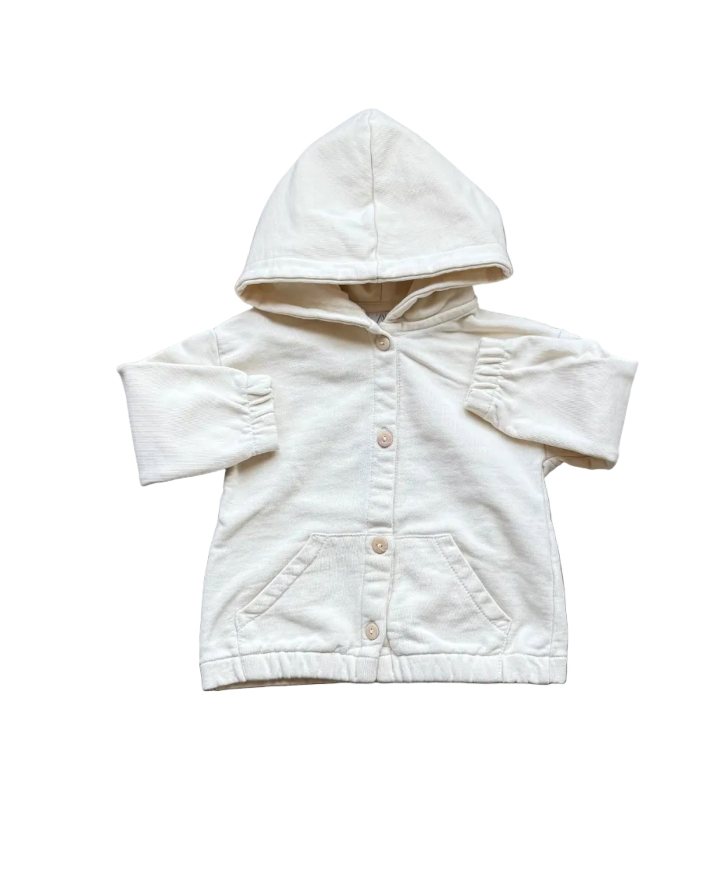Cardigan à capuche ecru Zara, bouton-pression, manches longues, 2-3 ans
