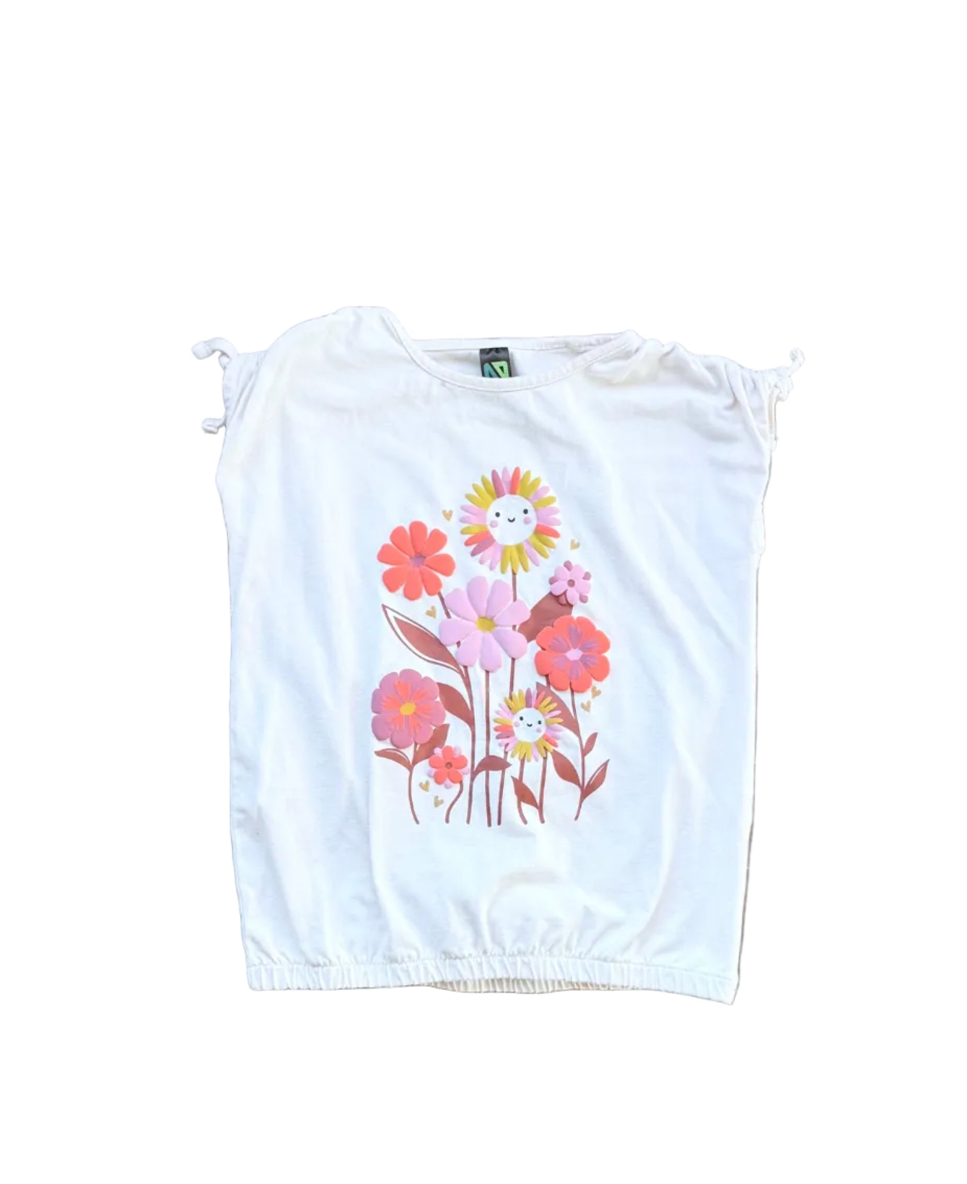 Camisole enfant blanche 7 ans à imprimé floral multicolore, encolure ronde