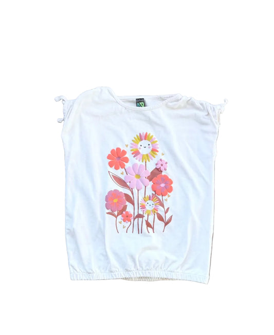 Camisole enfant blanche 7 ans à imprimé floral multicolore, encolure ronde