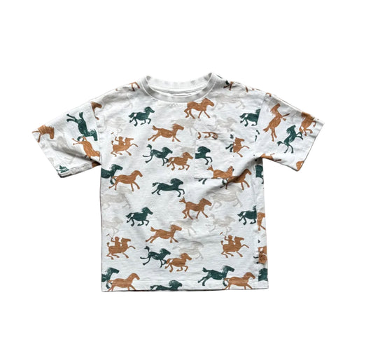 T-shirt enfant blanc à imprimé animaux colorés, manches courtes et col rond.