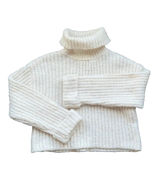 Pull col roulé crème en maille côtelée, 8-9 ans, état neuf