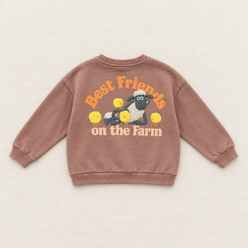 Chandail enfant rose avec moutons et inscription « Best Friends on the Farm »