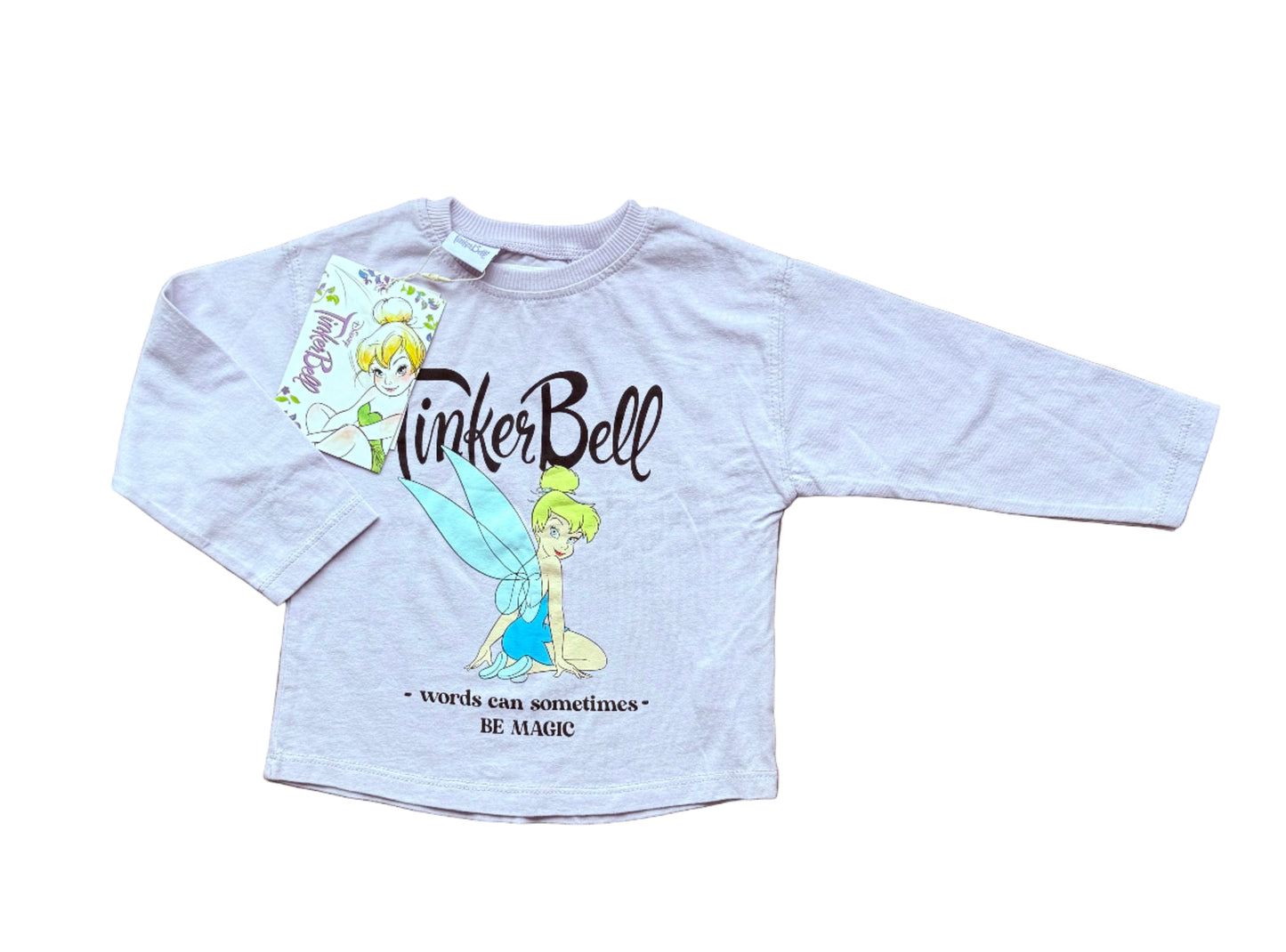Chandail bébé lilas à manches longues, encolure ronde, motif graphique Tinker Bell