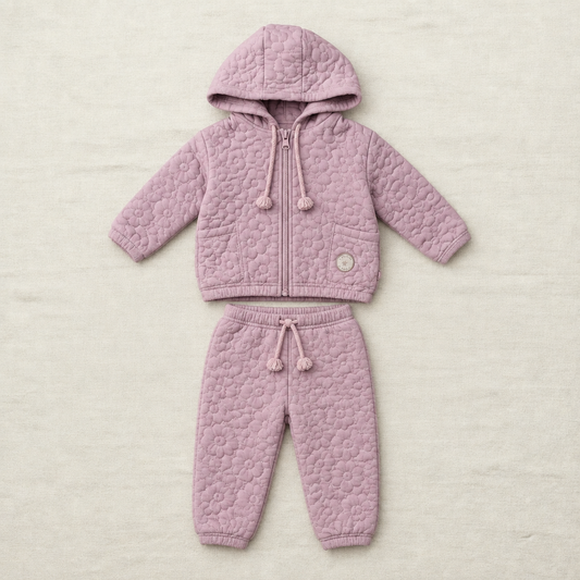 Ensemble bébé 12-18 mois fuchsia violet, veste à capuche et pantalon matelassé