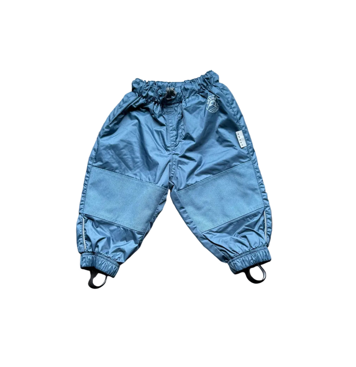 Pantalon mi-saison bébé gris bleu, taille élastique, poignets à cordon, poches