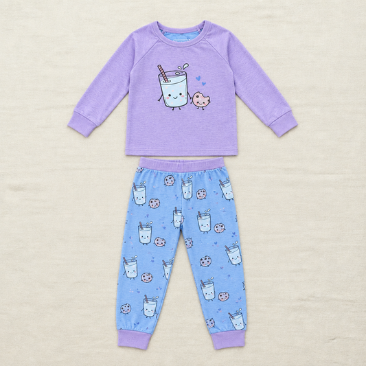 Ensemble pyjama manches longues violet et pantalon bleu à motifs souris, 18-24 mois