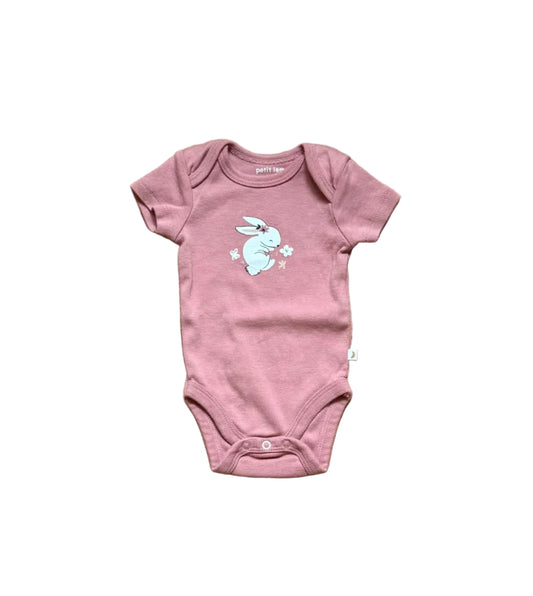 Cache-couche Petit Lem rose à manches courtes, imprimé lapin bleu/vert