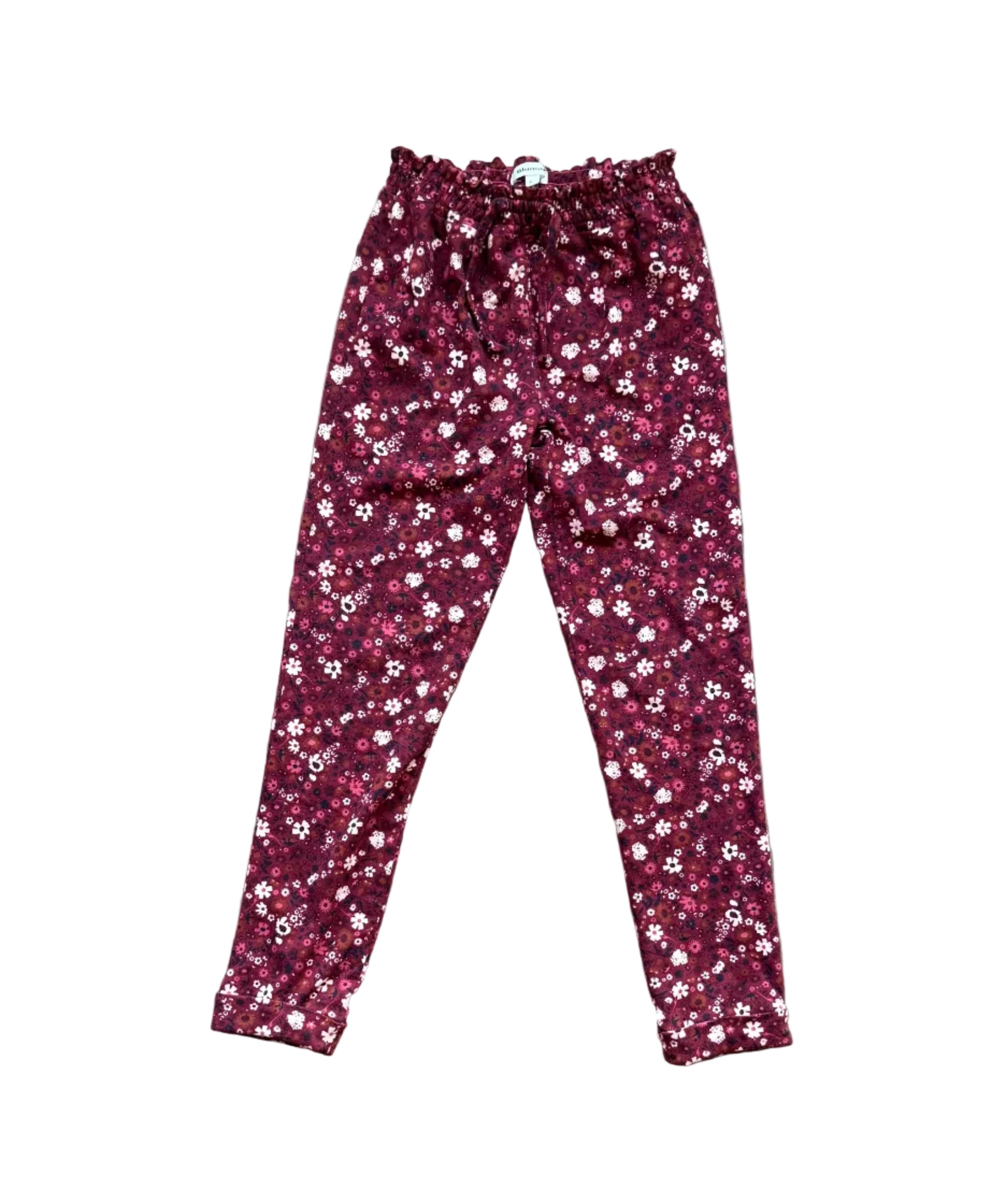 Pantalon enfant bordeaux à motifs floraux, taille élastique et poches