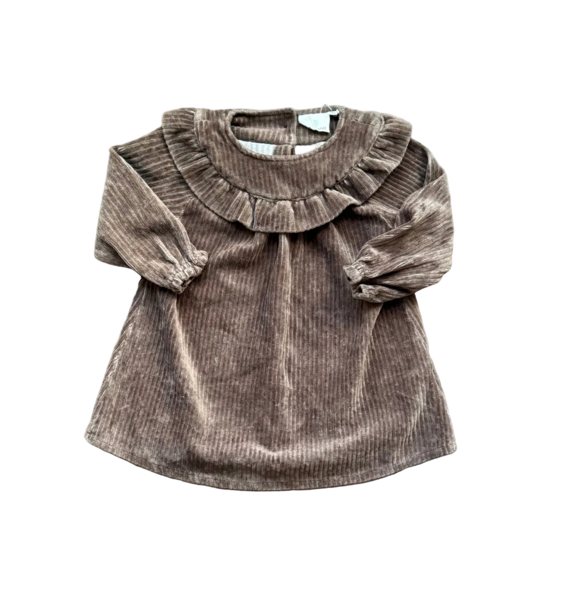 Robe bébé En-fant 9 mois en velours côtelé brun champignon, col volant