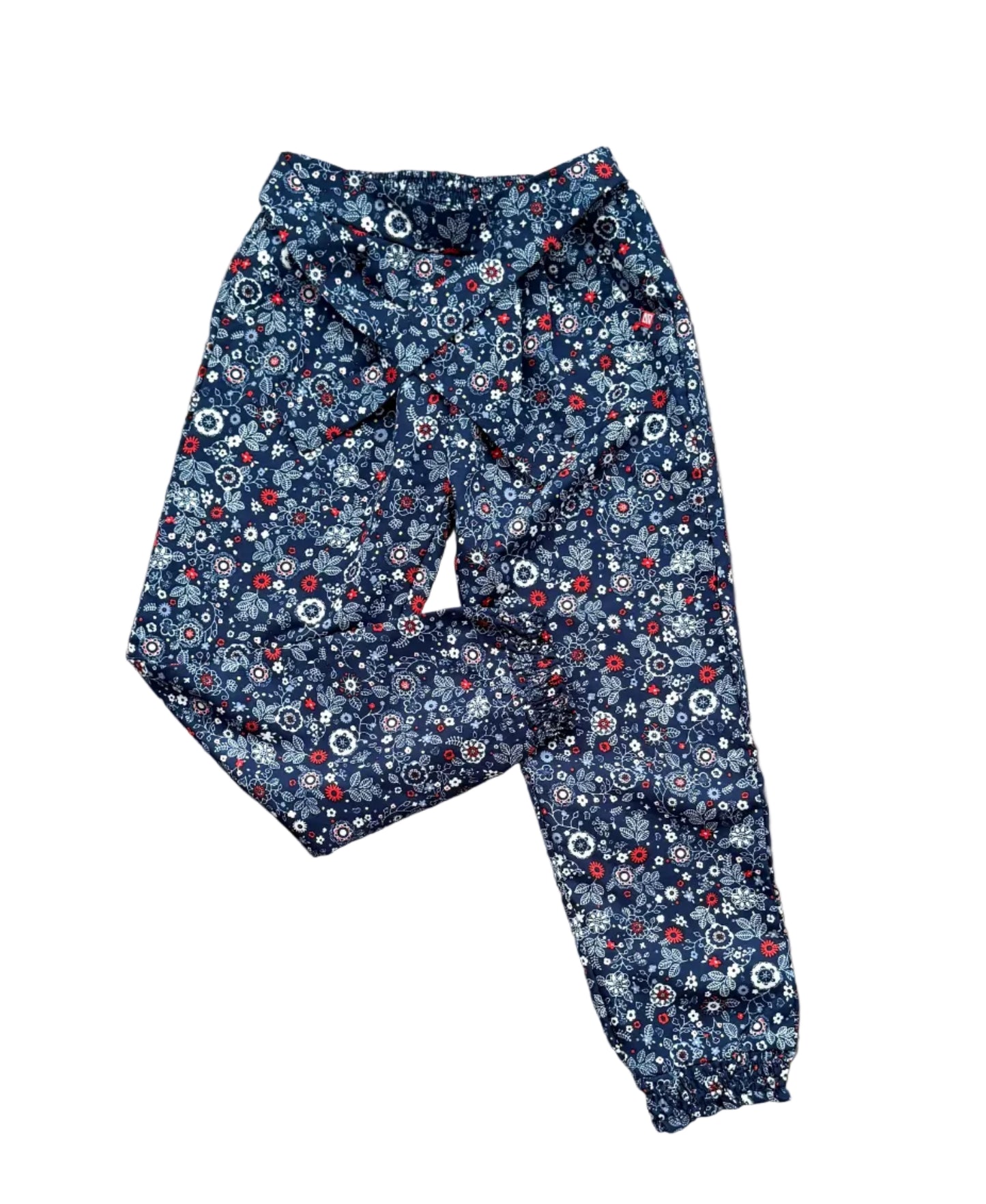 Pantalon enfant 6 ans floral bleu marine, taille et bas élastiques