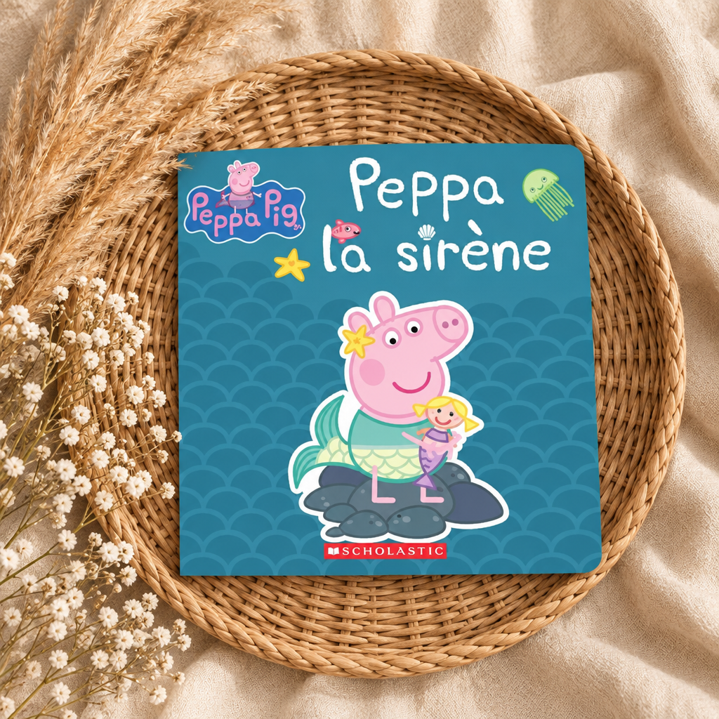 Livre jeunesse Peppa la sirène : couverture illustrée avec Peppa en sirène