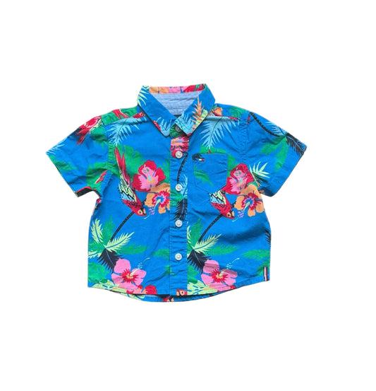 Chemise Tommy Hilfiger bébé 3-6 mois bleue à manches courtes, motif floral tropical