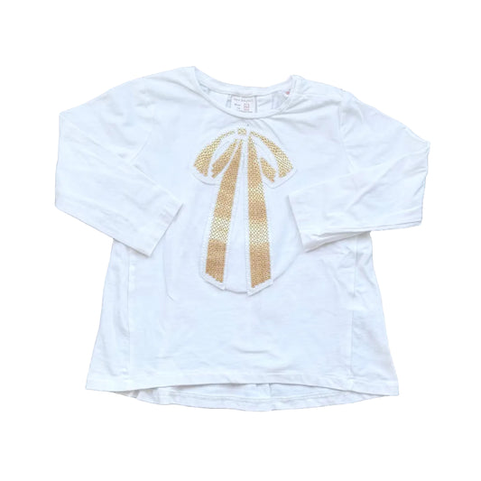 T-shirt blanc Zara 3-4 ans manches longues nœud brodé doré