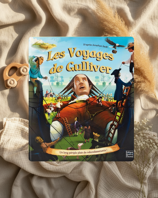Couverture du livre Les Voyages de Gulliver avec illustration de géant et personnages.