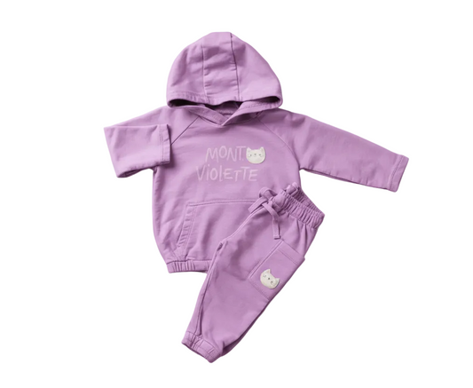 Ensemble bébé 2 pièces violet : veste à capuche et pantalon avec cordon