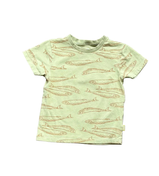 T-shirt enfant Koko Noko vert menthe à motif poissons, col rond côtelé.