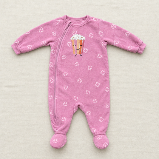 Combinaison pyjama bébé rose à fermeture éclair, manches longues, motifs, 6 mois