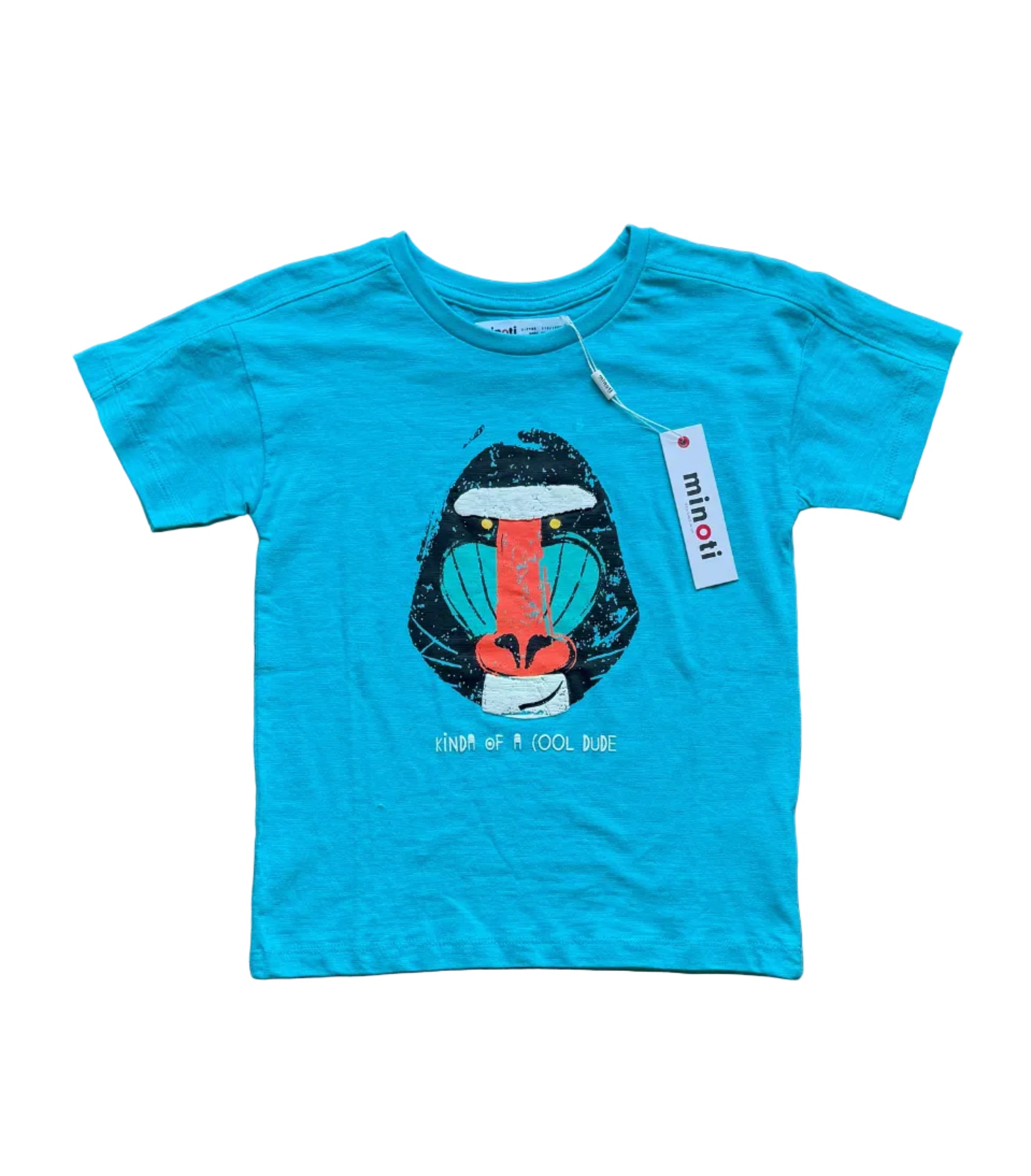 T-shirt enfant Minoti bleu turquoise, imprimé animal multicolore au centre