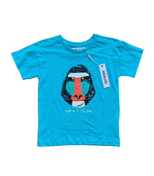 T-shirt enfant Minoti bleu turquoise, imprimé animal multicolore au centre