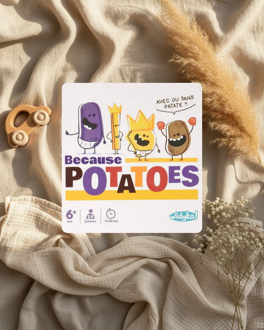 Boîte de jeu de société Widyka! « Because Potatoes » avec personnages pommes de terre