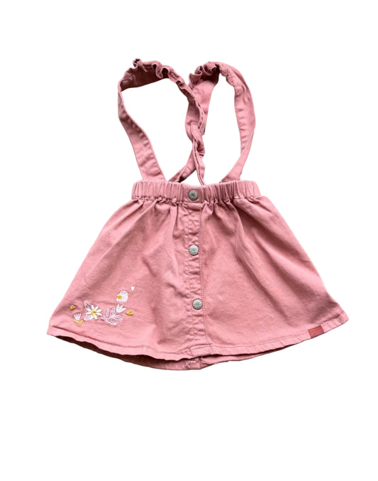Robe enfant rose à bretelles, boutons pression et broderie florale